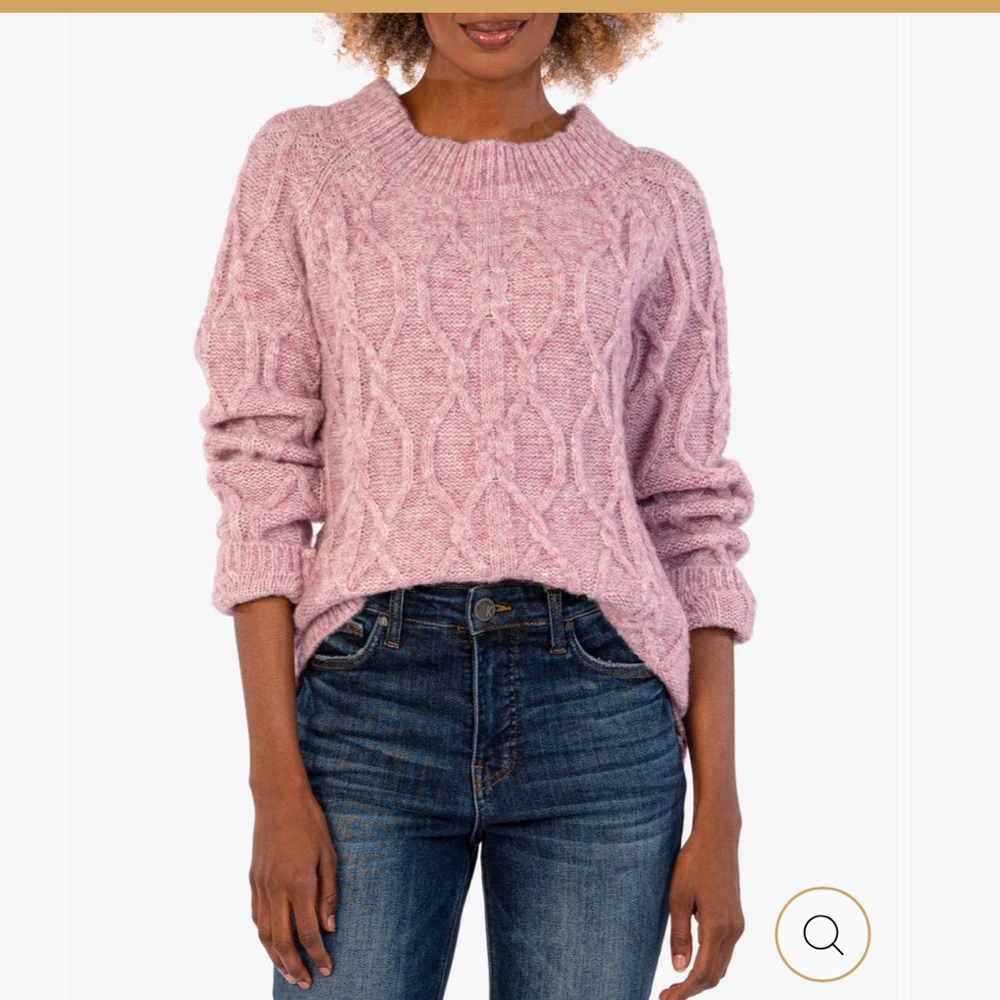 Kut from the Kloth Sweater Pink Lavender Cable Pullover Knit Fisherman Romantic